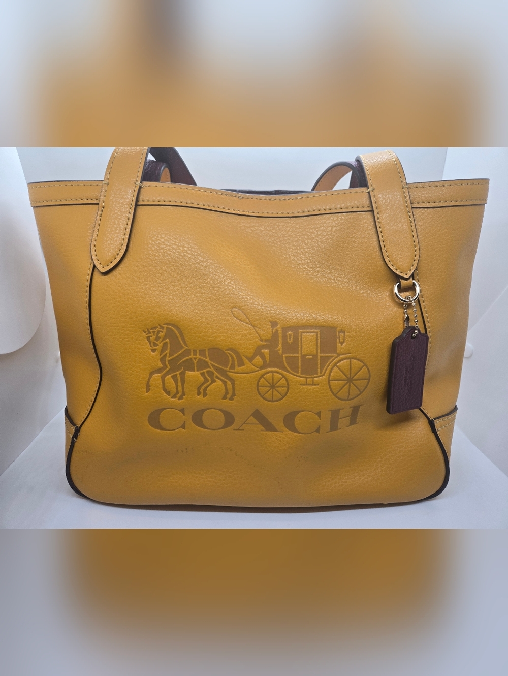 Coach Horse and Carriage Medium Leather Tote - Yellow/Burgundy